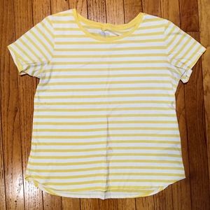 Old Navy Everywear Yellow and White Women's Small Striped Short Sleeve Shirt